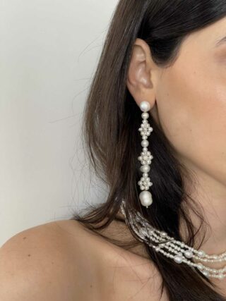 FLOWER LONG PEARL EARRINGS